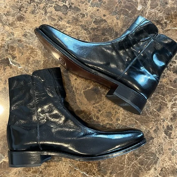 🆕 Florsheim Men's Duke Bike-Toe Side-Zip Black Leather Ankle